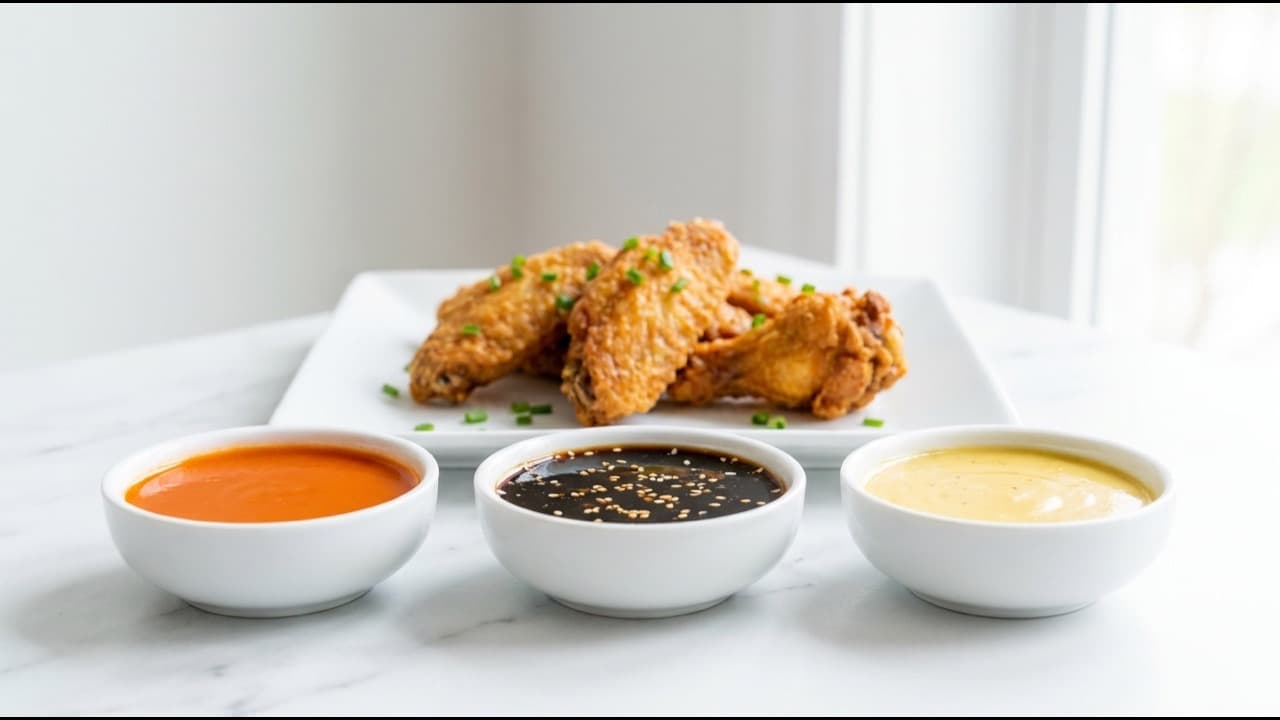 오리지널·단짠갈릭·허니머스터드 세 가지 버팔로윙 소스와 닭날개