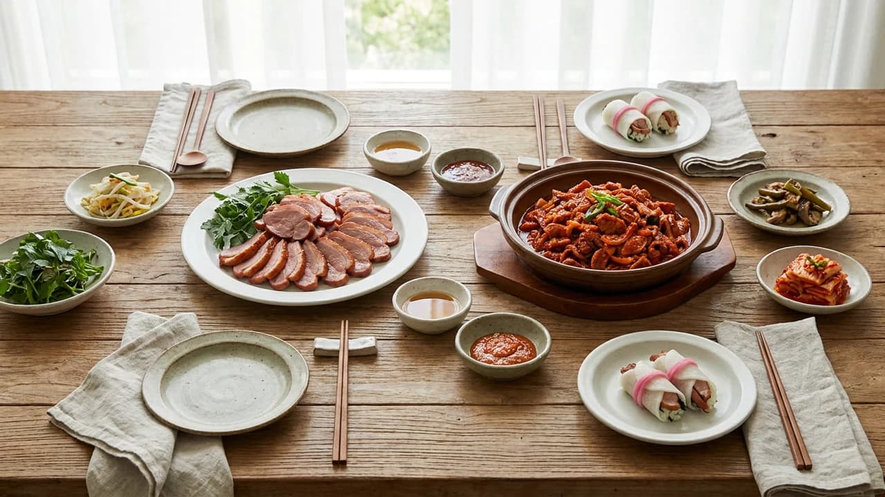 훈제오리·양념 오리주물럭·양념닭 세 접시 세트 구성